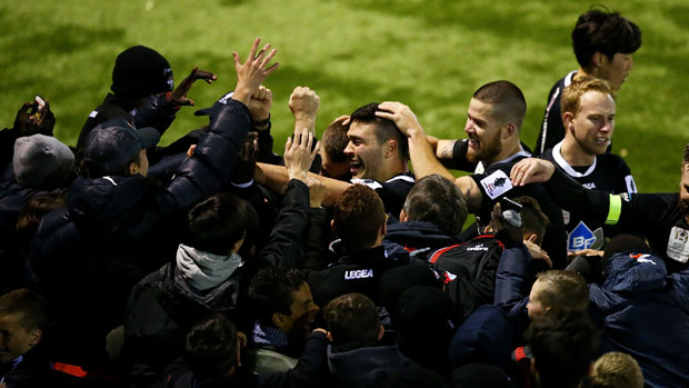Blacktown City players celebrate a win in the FFA Cup.