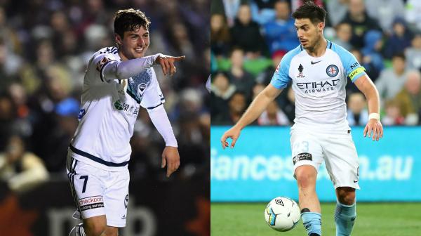 Victory's Marco Rojas and City's Bruno Fornaroli in their side's Westfield FFA Cup quarter final wins.