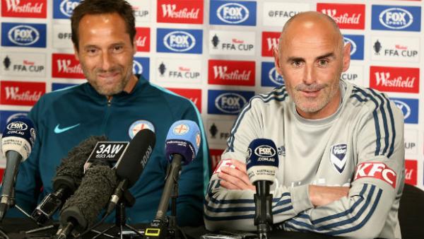 John van't Schip and Kevin Muscat at Monday's Westfield FFA Cup Semi Final press conference.