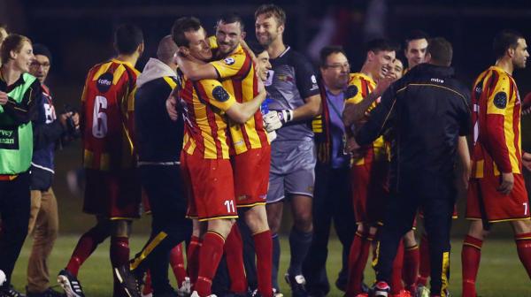 MetroStars FC players celebrate after securing a 2-1 win over Blacktown City.