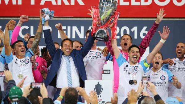 Melbourne City celebrate winning the Westfield FFA Cup Final.