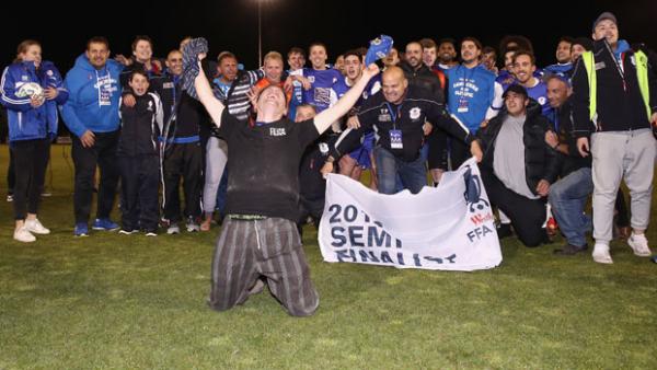 Canberra Olympic celebrate their progression to the FFA Cup Semi-Finals.