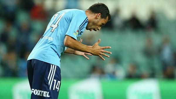 Sydney FC's Alex Brosque frustrated with an effort on goal.