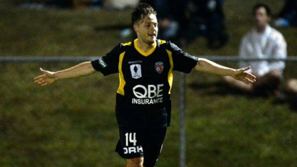Chris Harold celebrates his extra-time winner for Perth Glory.