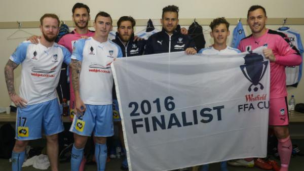 Sydney FC players celebrate their progression to the Westfield FFA Cup Final.