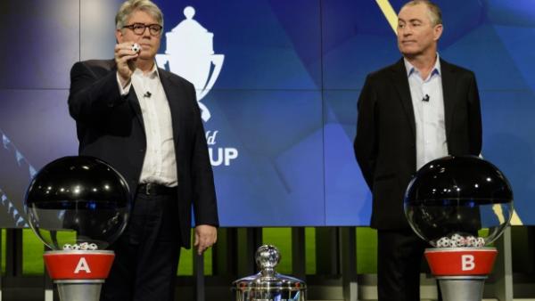 Greg Miles and Paul Wade conducting this season's FFA Cup Round of 32 draw.